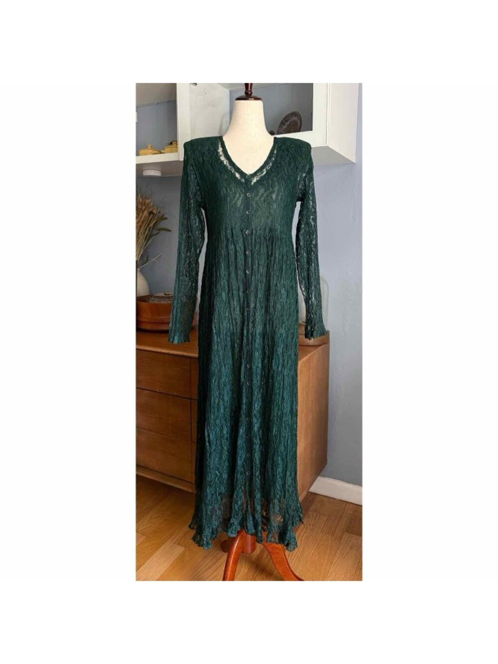 Vintage 90s Nostalgia Lace Maxi Dress Romantic Whimsigoth Dark Cottage Sz M